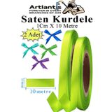 Artlantis Açık Yeşil Kurdele Saten 1 Cm 10 Metre 2 Adet Saten Kurdela Parlak Hediye ve Süsleme Şeridi Süs Paketleme Çiçek Saç El