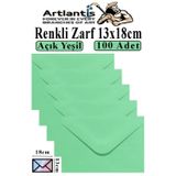 Artlantis Açık Yeşil Zarf 13x18 cm 100 Adet Açık Yeşil Mektup Zarfı Davetiye Zarfı Kartpostal Çekiliş Hediye Zarfı