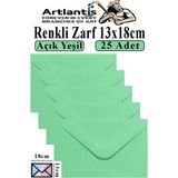 Artlantis Açık Yeşil Zarf 13X18 cm 25 Adet Açık Yeşil Mektup Zarfı Davetiye Zarfı Kartpostal Çekiliş Hediye Zarfı - 13x18cm - Standart