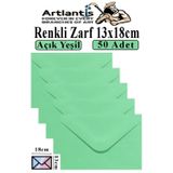 Artlantis Açık Yeşil Zarf 13x18 cm 50 Adet Açık Yeşil Mektup Zarfı Davetiye Zarfı Kartpostal Çekiliş Hediye Zarfı