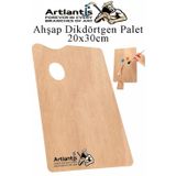Artlantis Ahşap Dikdörtgen Palet Naturel 20x30 cm 1 Adet Orta Boy Ahşap Boya Paleti Resim Boyama Tepsisi Akrilik Guaj Karıştırıcı