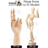 Artlantis Ahşap Insan Modeli 20 cm ve El Modeli 25 cm 1 Paket Hareketli Insan ve El Manken Maketi Esnek Çizim Modeli - Standart - Naturel