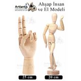 Artlantis Ahşap İnsan Modeli 20 cm ve El Modeli 25 cm 1 Paket Hareketli İnsan ve El Manken Maketi Esnek Çizim