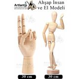 Artlantis Ahşap Insan Modeli 30 cm ve El Modeli 30 cm 1 Paket Hareketli Insan ve El Manken Maketi Esnek Çizim Modeli - Standart - Naturel