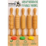 Artlantis Ahşap Merdane Seti 5 Li 1 Paket Oyun Hamuru Şekillendirici ve Gıda Için Uygun Naturel Merdane Seti 17 cm - Standart
