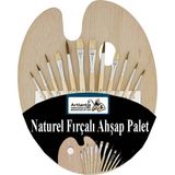 Artlantis Ahşap Palet Oval Naturel 12 Li Resim Fırçası Seti 1 Paket Yuvarlak ve Kesik Uçlu Boyama Fırçası Akrilik Yağlı Guaj Boya - Standart