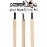 Artlantis Ahşap Seramik Oyma Seti 3 Lü 1 Paket Iskarpela Seti Paslanmaz Çelik Bıçaklı Ağaç Oyma Heykel Hobi Kretuar Gravür - Standart - Naturel