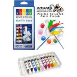 Artlantis Akrilik Boya 10 Renk 9 ml Tüp 1 Paket 10 Lu Akrilik Boya Seti ve Yuvarlak Resim Paleti Fırçalı 1 Paket 10 Hazneli Boya Paleti Sanatsal Boyalar Için Palet Akrilik Boya