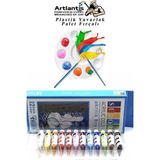 Artlantis Akrilik Boya 12 Renk Tüp 9 ml *12 Südor Akrilik Boya 12 Li 1 Paket ve Yuvarlak Resim Paleti Fırçalı 1 Paket 10 Hazneli Boya Paleti Sanatsal Boyalar Için Palet Akrilik Boya