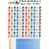 Artlantis Akrilik Boya 3 ml 12 Renk Resim Fırçası 10 Paket Mini Küçük Akrilik Boya Taş Ahşap Seramik Tuval Alçı Tuval Etkinlik