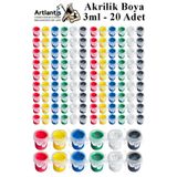 Artlantis Akrilik Boya 3 ml 6 Renk 20 Paket Mini Küçük Akrilik Boya Taş Ahşap Seramik Tuval Alçı Tuval Etkinli
