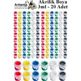 Artlantis Akrilik Boya 3 ml 6 Renk 20 Paket Mini Küçük Akrilik Boya Taş Ahşap Seramik Tuval Alçı Tuval Etkinlik Boyama Sanatsal