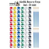 Artlantis Akrilik Boya 3 Ml 6 Renk Resim Fırçası 10 Paket Mini Küçük Akrilik Boya Taş Ahşap Seramik Tuval Alçı Tuval Etkinlik Çok Renkli