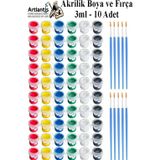 Artlantis Akrilik Boya 3 ml 6 Renk Resim Fırçası 10 Paket Mini Küçük Akrilik Boya Taş Ahşap Seramik Tuval Alçı Tuval Etkinlik