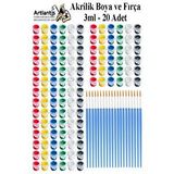 Artlantis Akrilik Boya 3 Ml 6 Renk Resim Fırçası 20 Paket Mini Küçük Akrilik Boya Taş Ahşap Seramik Tuval Alçı Tuval Etkinlik Çok Renkli