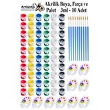 Artlantis Akrilik Boya 3 Ml 6 Renk Resim Fırçası Ve Paleti 10 Paket Mini Küçük Akrilik Boya Taş Ahşap Seramik Tuval Alçı Tuval Çok Renkli