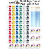 Artlantis Akrilik Boya 3 ml 6 Renk Resim Fırçası ve Paleti 10 Paket Mini Küçük Akrilik Boya Taş Ahşap Seramik Tuval Alçı Tuval