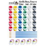 Artlantis Akrilik Boya 3 Ml 6 Renk Resim Fırçası Ve Paleti 5 Paket Mini Küçük Akrilik Boya Taş Ahşap Seramik Tuval Alçı Tuval Çok Renkli