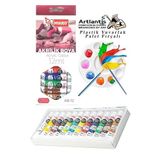 Artlantis Akrilik Boya Mikro 12 Renk 12 Ml Tüp 1 Paket 12 Li Akrilik Boya Seti ve Yuvarlak Resim Paleti Fırçalı 1 Paket 10 Hazneli Boya Paleti Sanatsal Boyalar İçin Palet Akrilik Boya