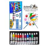 Artlantis Akrilik Boya Mydido 12 Renk 9 ml Tüp 1 Paket 12 Li Akrilik Boya Seti ve Yuvarlak Resim Paleti Fırçalı 1 Paket 10 Hazneli Boya Paleti Sanatsal Boyalar Için Palet Akrilik Boya