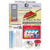 Artlantis Alex Schoeller Çok Amaçlı Sanatsal Blok 35x50 200 Gr 15 Yaprak Faber 12 Renk 20 Ml Guaj Boya Plastik Spatula Fırça Çok Renkli