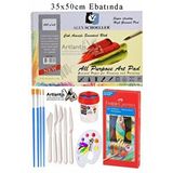 Artlantis Alex Schoeller Çok Amaçlı Sanatsal Blok 35x50 200 Gr 15 Yaprak Faber 12 Renk Sulu Boya Plastik Spatula Fırça Çok Renkli