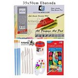 Artlantis Alex Schoeller Çok Amaçlı Sanatsal Blok 35x50 200 Gr 15 Yaprak Faber 21 Renk Sulu Boya Plastik Spatula Fırça Çok Renkli