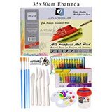 Artlantis Alex Schoeller Çok Amaçlı Sanatsal Blok 35x50 200 Gr 15 Yaprak Fanart 12 Renk 12 Ml Yağlı Boya Plastik Spatula Fırça Çok Renkli