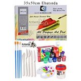 Artlantis Alex Schoeller Çok Amaçlı Sanatsal Blok 35x50 200 Gr 15 Yaprak Fatih 12 Renk 20 Ml Guaj Boya Plastik Spatula Fırça Çok Renkli