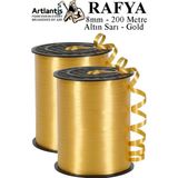 Artlantis Altın Sarı Rafya Şerit Kurdela 2 Adet 8mm 200 Metre Rabant Rafya Renkli Hediye Paketleme Ipi Kurdela Balon Bağlama - Altın Sarısı - 8 mm