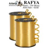 Artlantis Altın Sarı Rafya Şerit Kurdela 2 Adet 8mm 200 Metre Rabant Rafya Renkli Hediye Paketleme İpi Kurdela Balon Bağlama