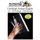 Artlantis Asetat Kağıdı Pvc A3 25 Adet 100 Micron Fotokopi Asetatı Şeffaf A3 Kağıdı 29.7x42 Projektör Tepegöz