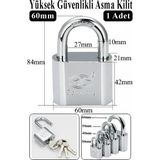 Artlantis Asma Kilit 60 mm 1 Adet Dark Plus Paslanmaz Çelik Asma Kilit Dayanıklı Yedek Anahtarlı Zincir Kilidi Kapı Bahçe Kilidi - Gri - 60mm - Standart