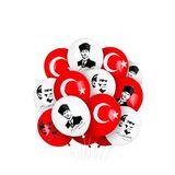 Artlantis Atatüklü Balon 10 Adet Ata Balon Süsleme 29 Ekim 23 Nisan Kırmızı Beyaz Balon Bayrak Balon Bayram