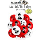 Artlantis Atatüklü Balon 100 Adet Ata Balon Süsleme 29 Ekim 23 Nisan Kırmızı Beyaz Balon Bayrak Balon Bayram