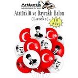 Artlantis Atatüklü ve Bayraklı Balon 10 Adet Ata Balon Süsleme 29 Ekim 23 Nisan Kırmızı Beyaz Balon Bayrak Balon Bayram