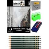 Artlantis Aydınger Kağıdı A3 83 gr 25'li 1 Paket Eskiz Kağıdı Fatih Dereceli Kalem Hamur Silgi Sınav Silgisi Kalemtraş - Krem - Standart