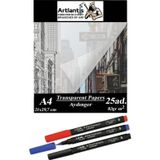 Artlantis Aydınger Kağıdı A4 83 gr 25'li 1 Paket Eskiz Kağıdı Lineplus Asetat Kalemi S 0.3 Siyah Kırmızı Mavi
