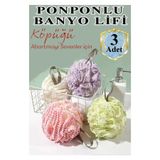 Artlantis Banyo Lifi Ponponlu 3 Adet İnce Fileli Esnek ve Yumuşak Banyo Lifi Duş Banyo Kesesi Kaliteli Top Lif
