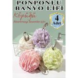 Artlantis Banyo Lifi Ponponlu 4 Adet İnce Fileli Esnek ve Yumuşak Banyo Lifi Duş Banyo Kesesi Kaliteli Top Lif