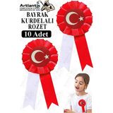 Artlantis Bayrak Kurdelalı Rozet 10 Adet Kırmızı Beyaz Yaka Rozeti Çocuk Bayram Etkinlik 15 cm Kokart - Kırmızı - Beyaz - Standart