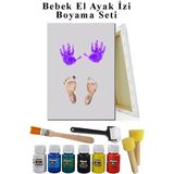 Artlantis Bebek El Ayak Izi Tuval 25X35 cm Boyama Seti 1 Paket Parmak Boyası Zemin Fırça Rulo Fırça Ponpon Fırça Hatıra Seti - Renkli - Standart - 25x35cm