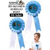 Artlantis Ben Okuyorum Kurdelalı Rozet 10 Adet Mavi Beyaz Yaka Rozeti Çocuk Bayram Etkinlik 15 cm Kokart - Mavi - Beyaz - Standart