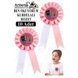 Artlantis Ben Okuyorum Kurdelalı Rozet 10 Adet Pembe Beyaz Yaka Rozeti Çocuk Bayram Etkinlik 15 cm Kokart