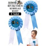 Artlantis Ben Okuyorum Kurdelalı Rozet 2 Adet Mavi Beyaz Yaka Rozeti Çocuk Bayram Etkinlik 15 cm - Mavi - Beyaz - Standart