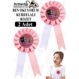 Artlantis Ben Okuyorum Kurdelalı Rozet 2 Adet Pembe Beyaz Yaka Rozeti Çocuk Bayram Etkinlik 15 cm - Pembe - Beyaz - Standart