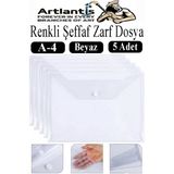 Artlantis Beyaz A4 Çıtçıtlı Dosya Şeffaf Renkli Zarf Dosya 5 Adet Çıt Çıtlı Dosya Su Geçirmez 100 Yaprak Kapasite - 24x34 cm