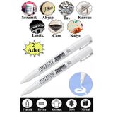 Artlantis Beyaz Keçeli Kalem 2 Adet Kalıcı Marker Kalem Yağ Bazlı Cam Metal Seramik Ahşap Lastik Plastik Taş Yüzey