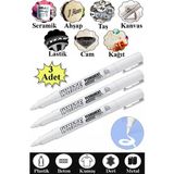 Artlantis Beyaz Keçeli Kalem 3 Adet Kalıcı Marker Kalem Yağ Bazlı Cam Metal Seramik Ahşap Lastik Plastik Taş Yüzey - 2.4mm - Standart