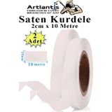 Artlantis Beyaz Kurdele Saten 2 Cm 10 Metre 2 Adet Saten Kurdela Parlak Hediye ve Süsleme Şeridi Süs Paketleme Çiçek Saç El